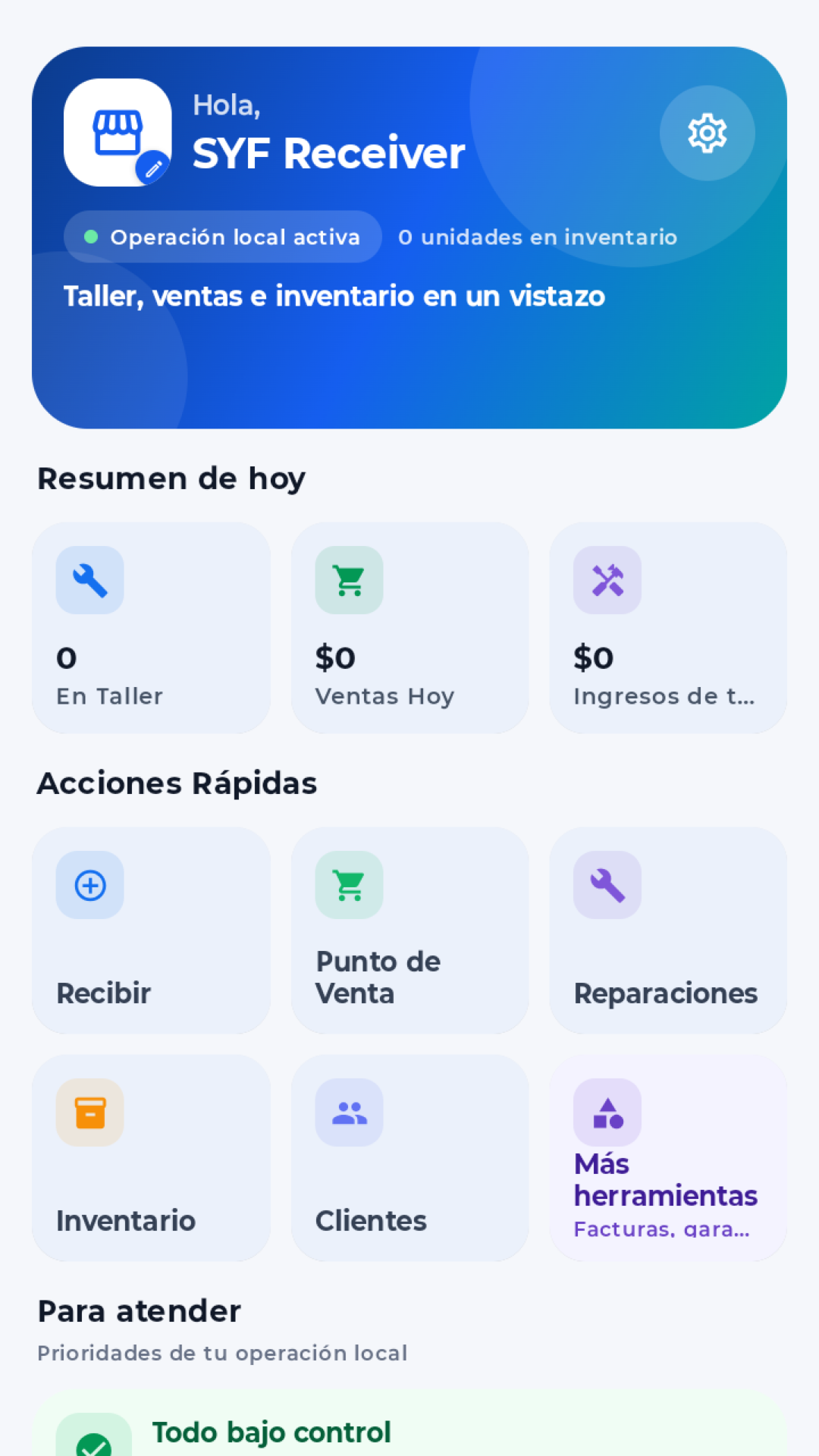 Dashboard de SYF Receiver Android